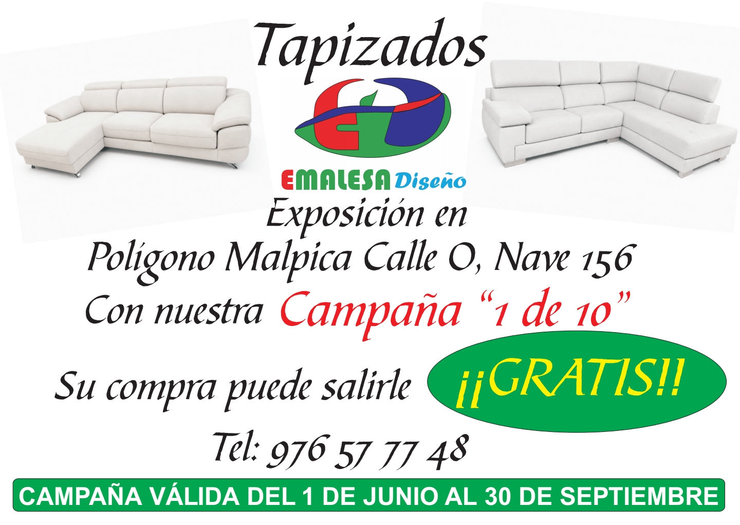 Exposición de sofás tapizados en Zaragoza